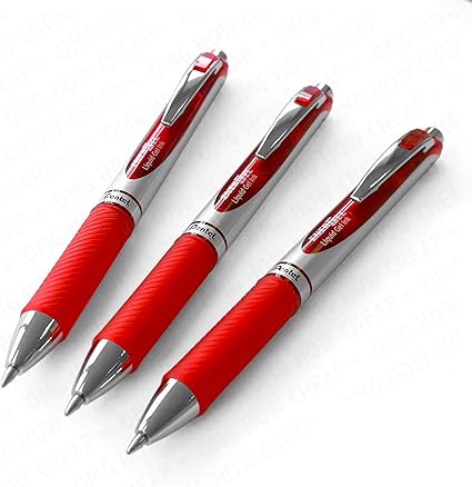 EnerGel RTX Retractable Liquid Gel Pen, (0.7mm) Metal Tip, Medium Line, Red Ink, 3 Pack