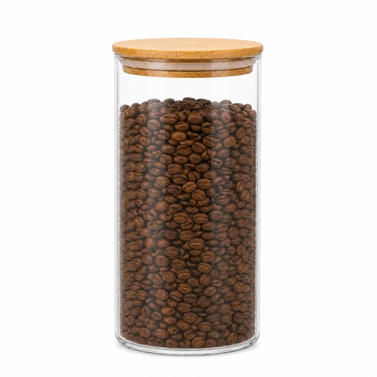 Glass Storage Jar with Bamboo Lid, 1200ml Clear Kitchen Canister for Coffee Beans, Tea, Sugar and Dry Food, Pantry and Countertop Storage