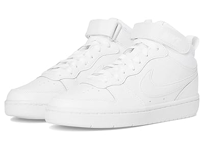 Nike Kids Court Borough Mid 2 (Big Kid) Kids Shoes White/White/White : 4 Big Kid M, Leather