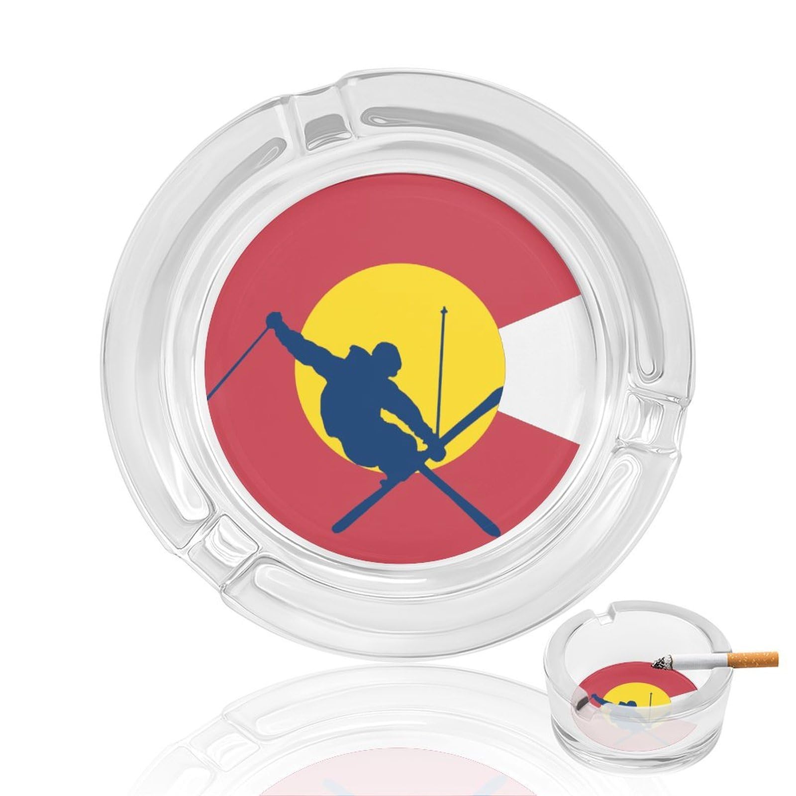 Colorado Flag Skiing Ski Ashtray Portable Round Glass Outdoor Ash Tray for Home Office Garden Pub