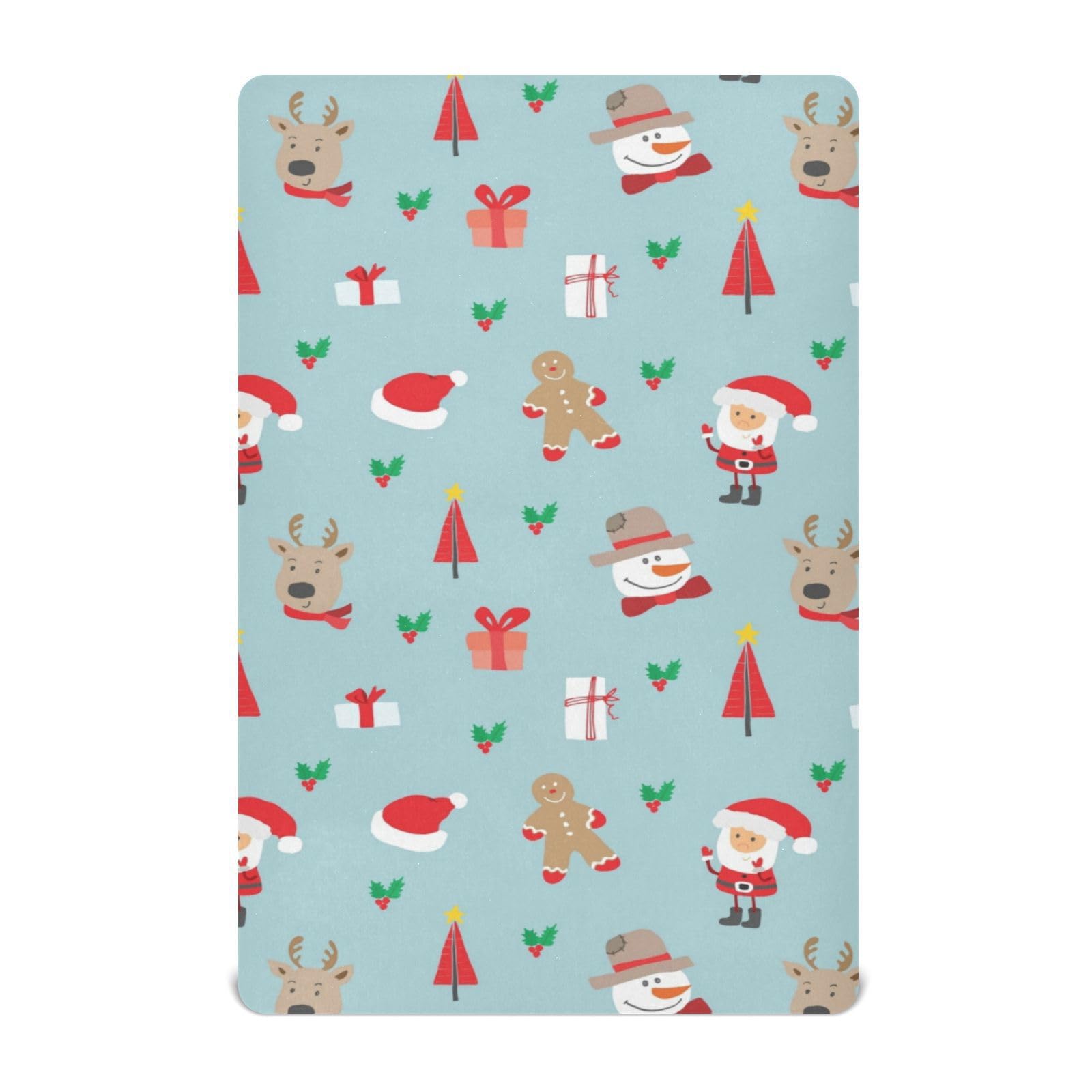 Moudou Christmas Santa Claus Playard Sheet for Boy Girls, Soft Breathable Fitted Toddler Sheet for Standard Playard Bed Mattress, 39 x 27 x 5 Inch