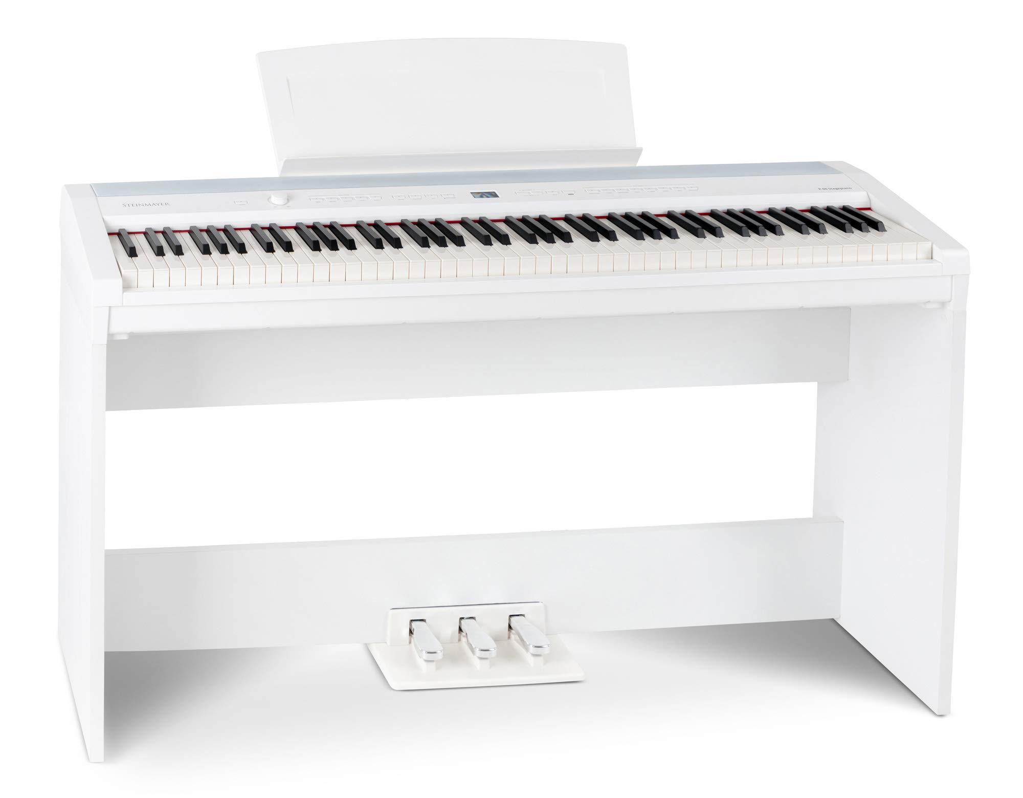 P-60 WM Piano de scène Home Set - 88 touches et base assortie, mécanique à marteaux, sensibilité à la vélocité - 14 sons, banque de pianos, écouteurs et porte-notes inclus - Blanc