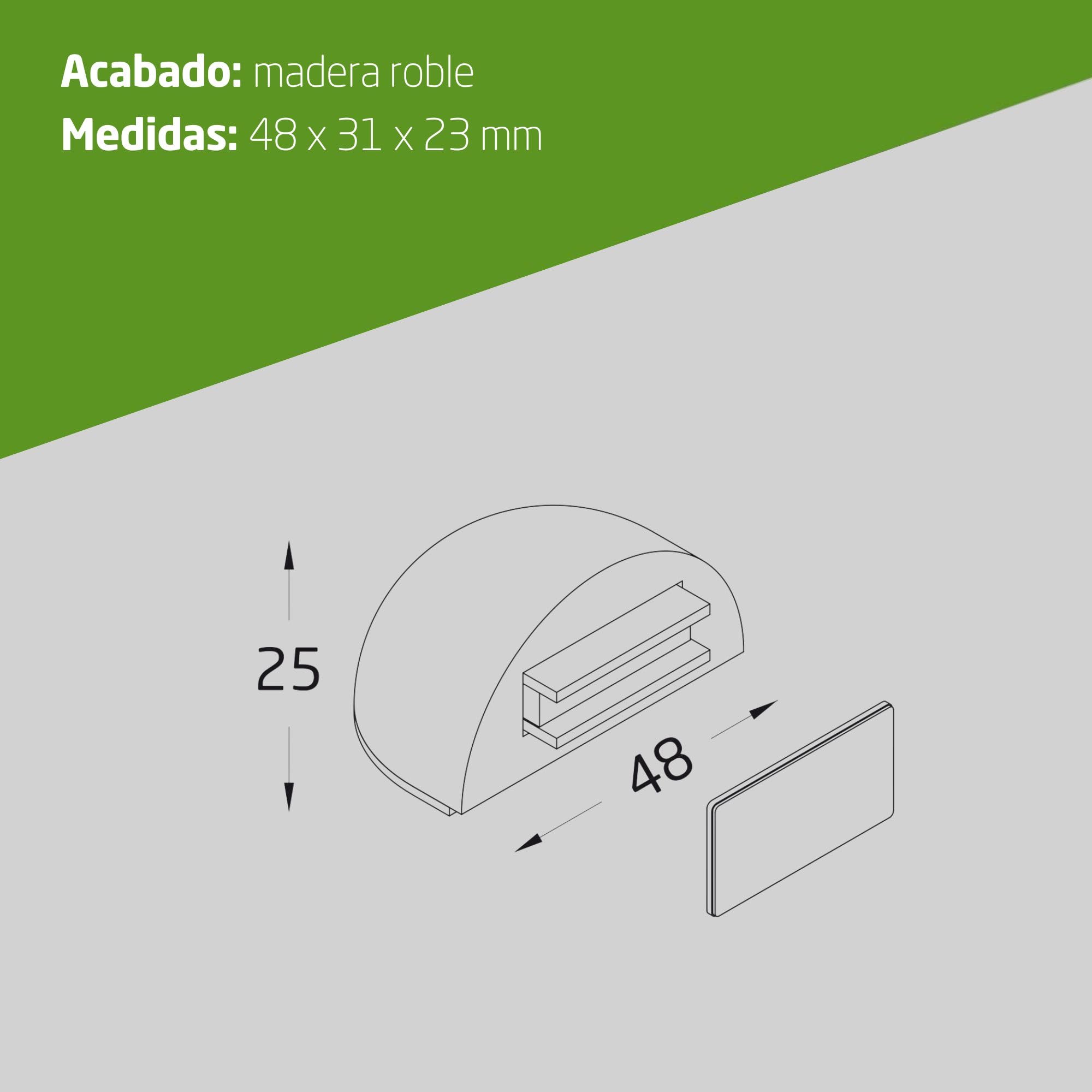 Amig - Pack de 6 Topes Magnéticos - Fijación en el Suelo mediante Adhesivo - Para Puertas de Paso - 48 x 25 mm - Plástico - Color Roble - Fácil Instalación