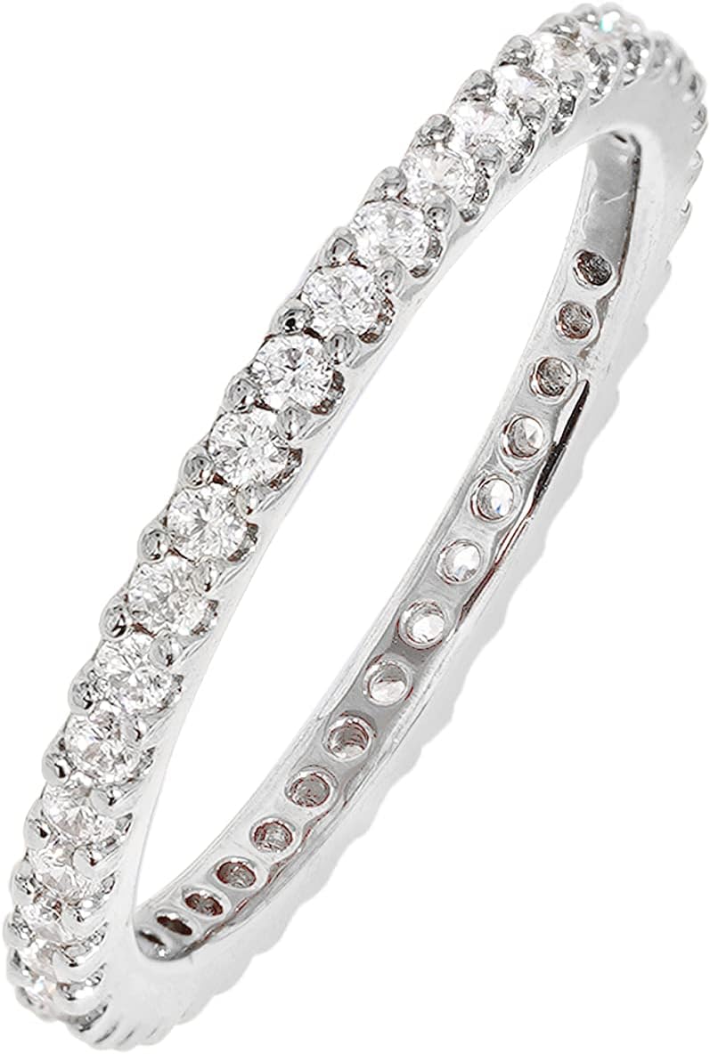 Rhodium Plated Single Row Pave Stackable Eternity Ring Size