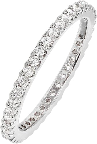Tienda Essentials Rhodium Plated Single Row Pave Stackable Eternity Ring Size
