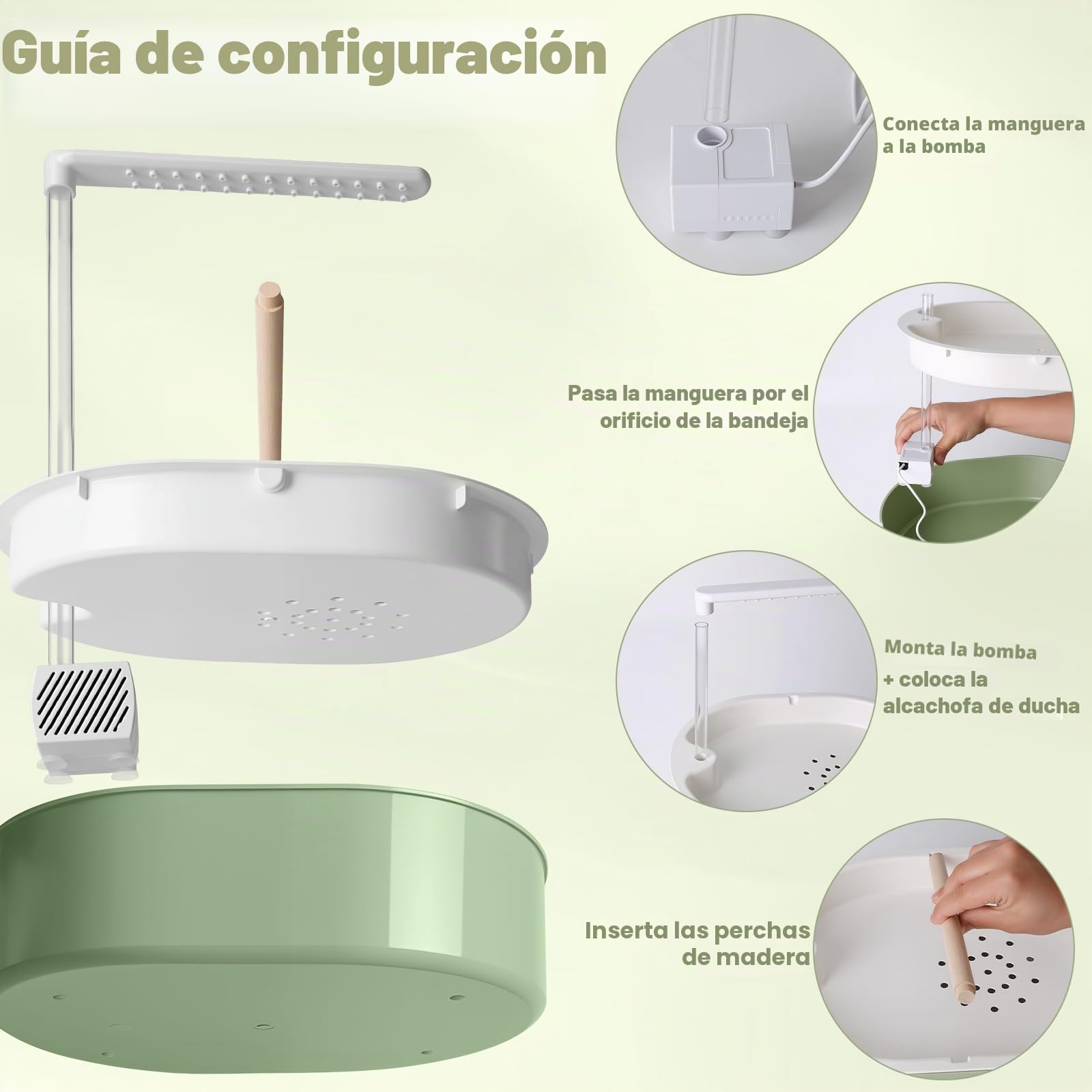 Ducha para Aves con Cascada y Grifo de Circulación, Ducha Automática para Periquitos para Jaula, Baño USB para Aves 32x25cm para Cacatúas, Agapornis y Guacamayos
