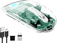 Vista 1 de Mouse inalámbrico transparente para computadora, mouse Bluetooth recargable, pantalla de alimentación, DPI, acceso directo, Bluetooth trimodo Verde