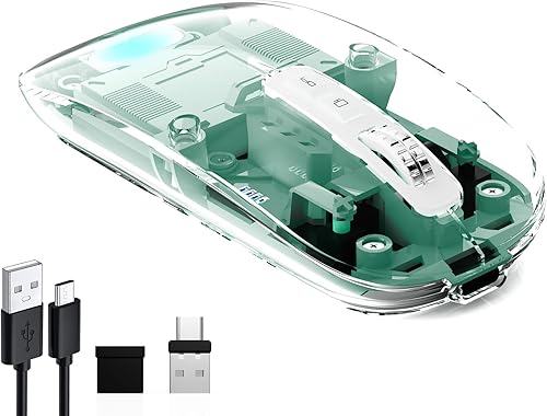 Mouse inalámbrico transparente para computadora, mouse Bluetooth recargable, pantalla de alimentación, DPI, acceso directo, Bluetooth trimodo