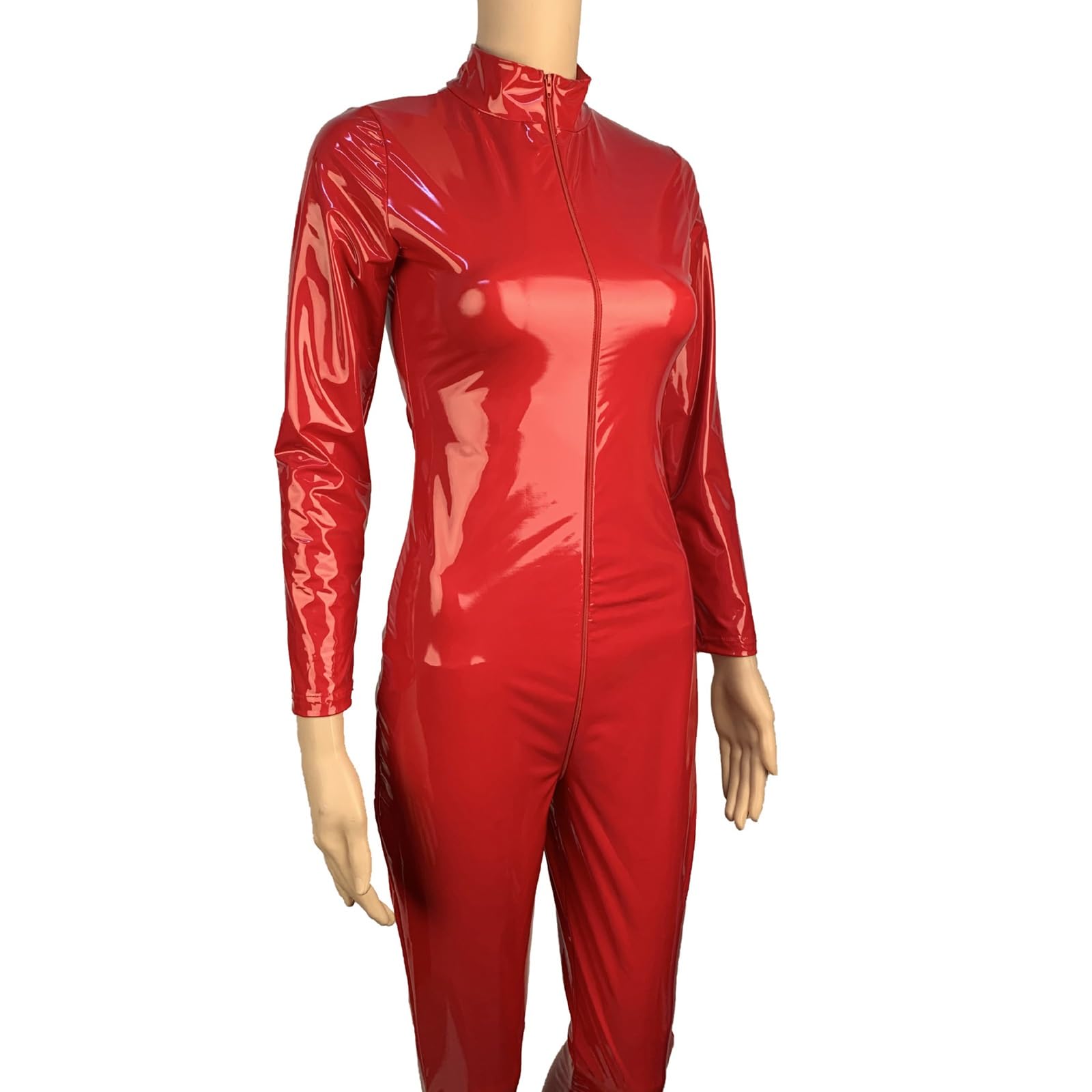 Trajes de cuerpo de látex for mujer, Body de mujer Catsuit de cuero de PVC brillante Cuerpo completo Sexy Látex Mono con cremallera ajustada Goma