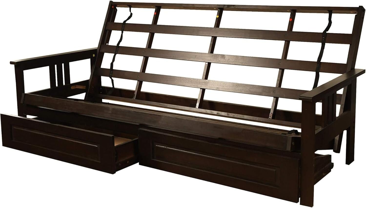 Natural Beauty Wooden Futon Frame Set with Mattress, Queen Size Futon Frame with Mattress, Straight Arm, Versatile and Convertible Design Futon Frame for All Spaces Frame Only/Espresso