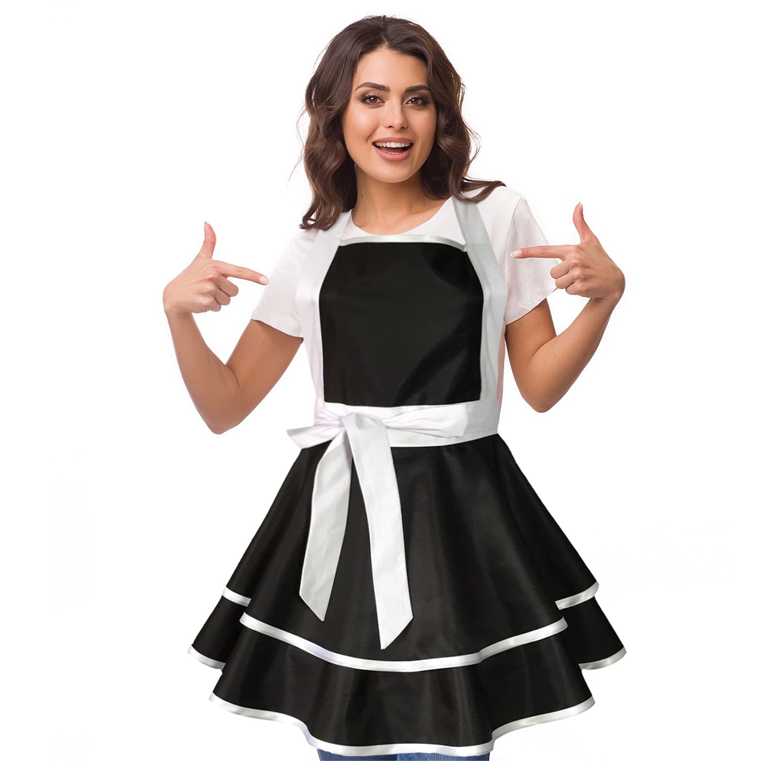 Violet Mist Cute Lovely Retro Aprons for Women Girl Ladies Sexy Sweetheart Vintage Aprons 50s PolkaDot Vintage Christmas Apron kawaii Cooking Kitchen Ruffle Witch Apron Housewife Waitress Mothers Gift: White-b