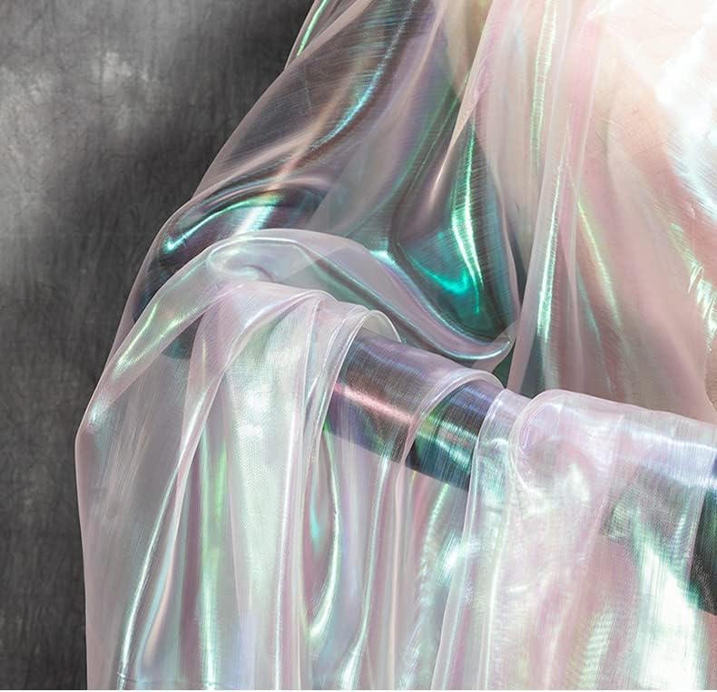 Miniatura 4 de Tela de encaje de organza con degradado láser de arco iris, tela de gasa holográfica iridiscente para vestido de boda, cortina, fondo, fiesta,