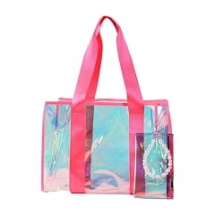 Beach Tote Bag Thick PVC Multipurpose Waterproof Women Handbag for Travel Music Festival Vacation Outdoor Sports Swimming Pink