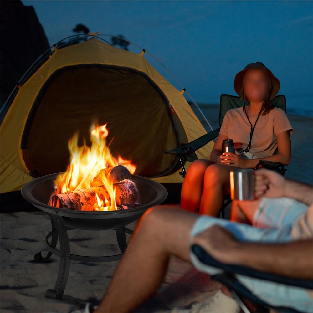 Yaheetech Brasero Exterior Jardin Chimeneas de Hierro para Carbon Leña Estufas ​de Pie Plegable para Terraza 54 x 54 x 49,5 cm Negro