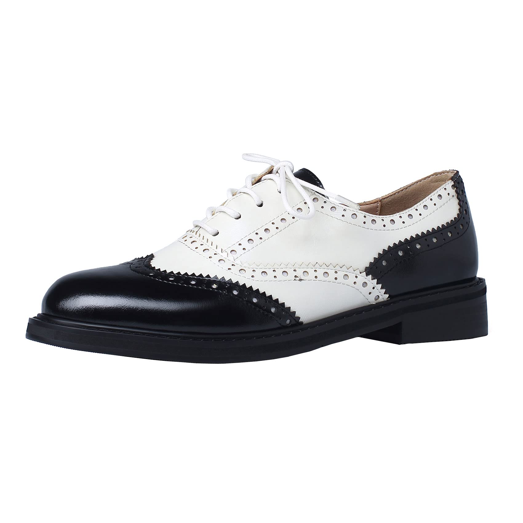 Womens Patent Leather Low Heels Vintage Wingtip Oxfords Pumps Lace
