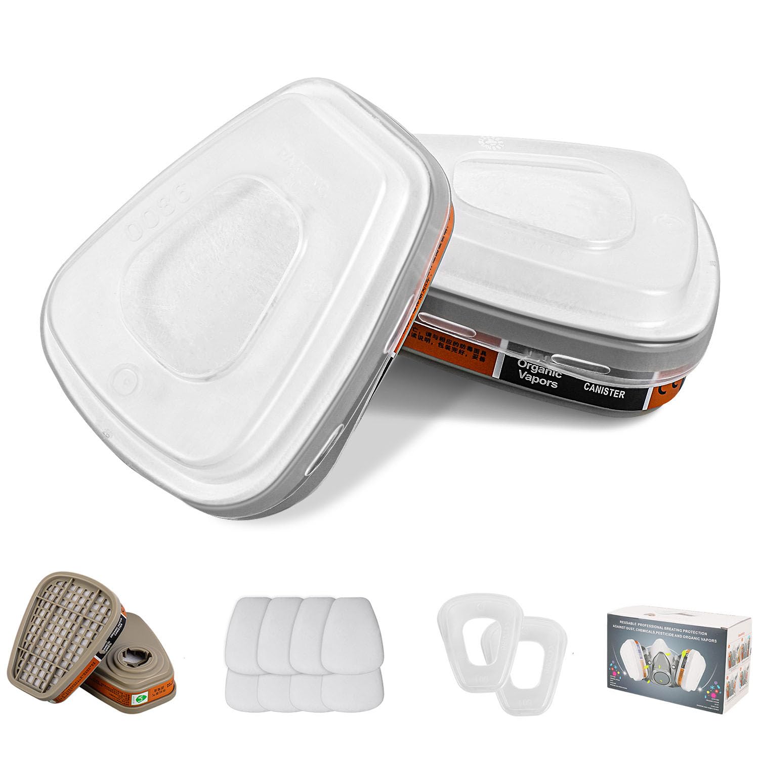 6001 Filter Cartridges for Respirator Mask with Filters, Dust-Proof, Painting-Proof, Organic Vapor, Pollen and Chemical Cartridges (Brown)