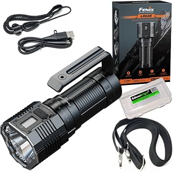 Fenix LR60R 21000 Lumen Super Bright USB-C Fast Charging Rechargeable Long Throw Flashlight with EdisonBright Charging Cable Carrier