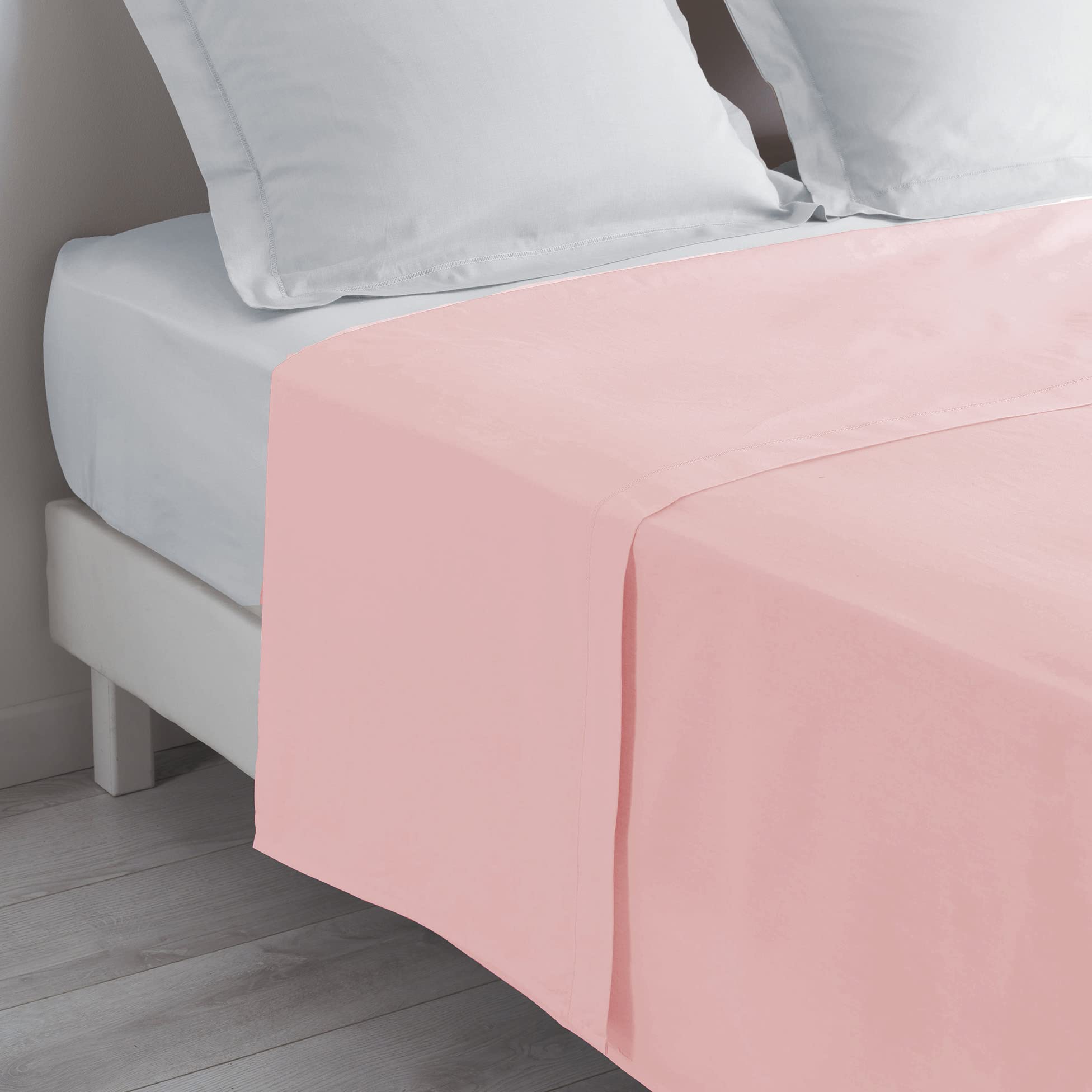 Drap plat 180x290 cm en coton rose poudré douceur d'intérieur