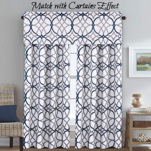 H.versailtex Blackout Curtain Valances For Kitchen/Bathroom - Thermal Insulated Window Valances For Living Room/Bedroom Rod Pocket Short Curtain 1 Panel, 52X18 Inch, Geo In Dark Denim And Grey #TOP2