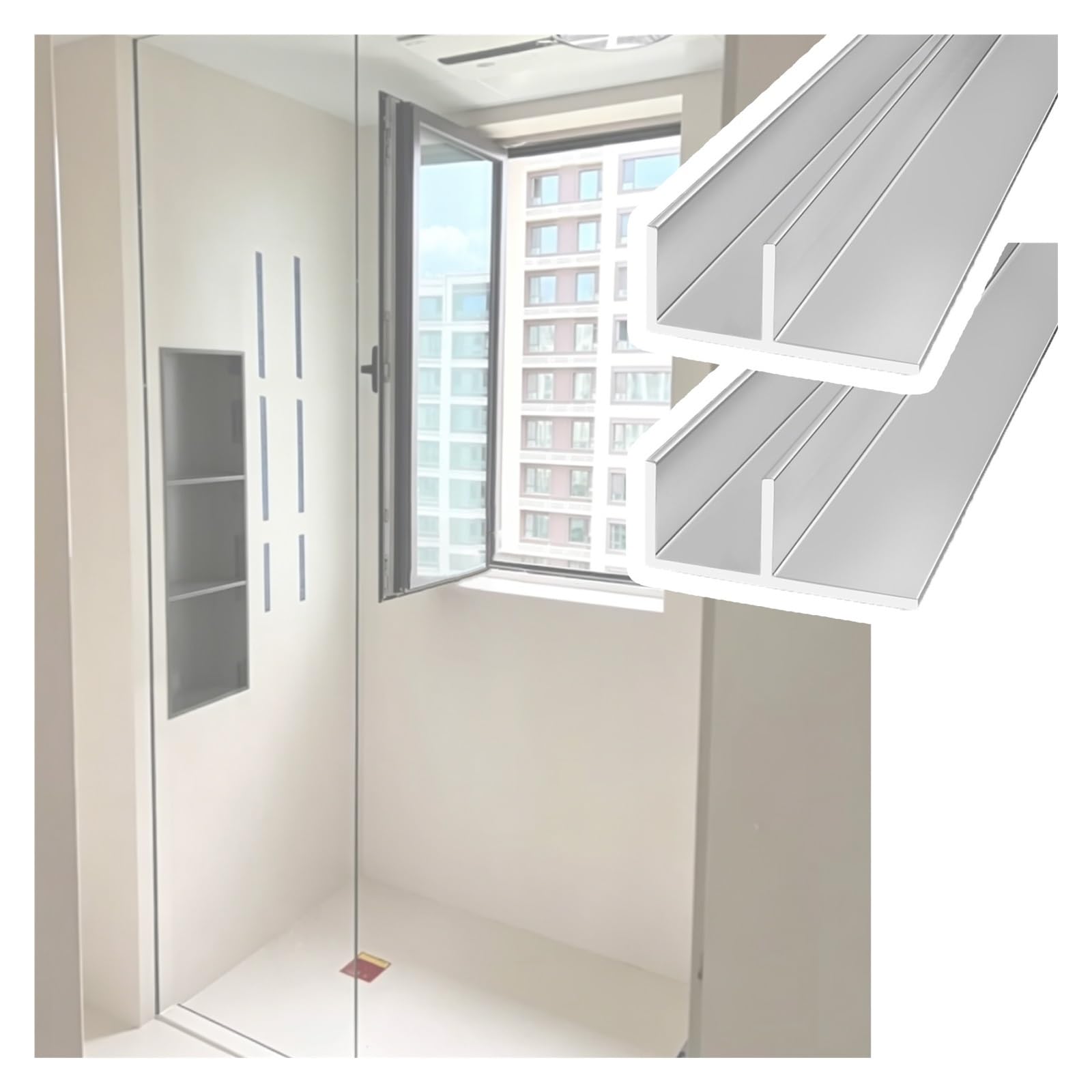 Djphofs 2Pcs Versatile F Type Glass Fixed Slot Silver, Heavy-Duty Shower Channel For Panel, Sturdy Aluminum Alloy F(,L1.5m(59In) W10.3mm(0.41In))