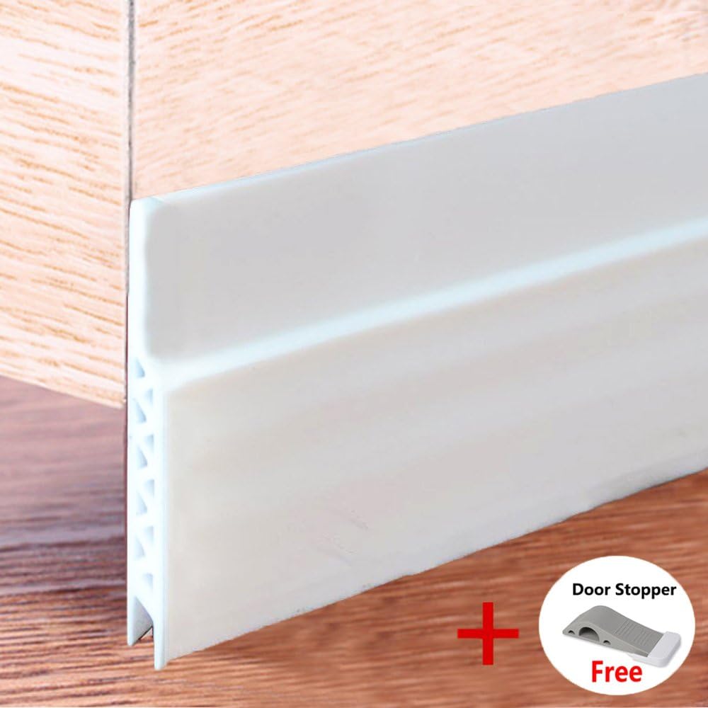 Impfunical Self-Adhesive Weather Stripping，47" Under Door Sweep，Bottom Seal Strip，Door Draft Stopper，1.7" Width (White)