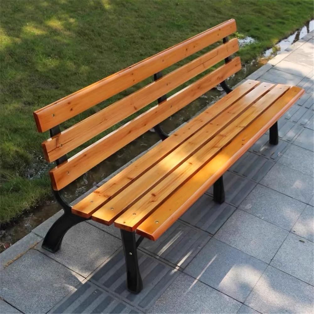 Garden Park Outdoor Bench, Cast Aluminium Frame Wooden Sitting, for Balcony Terrace Leisure Chair Seat(Medium)