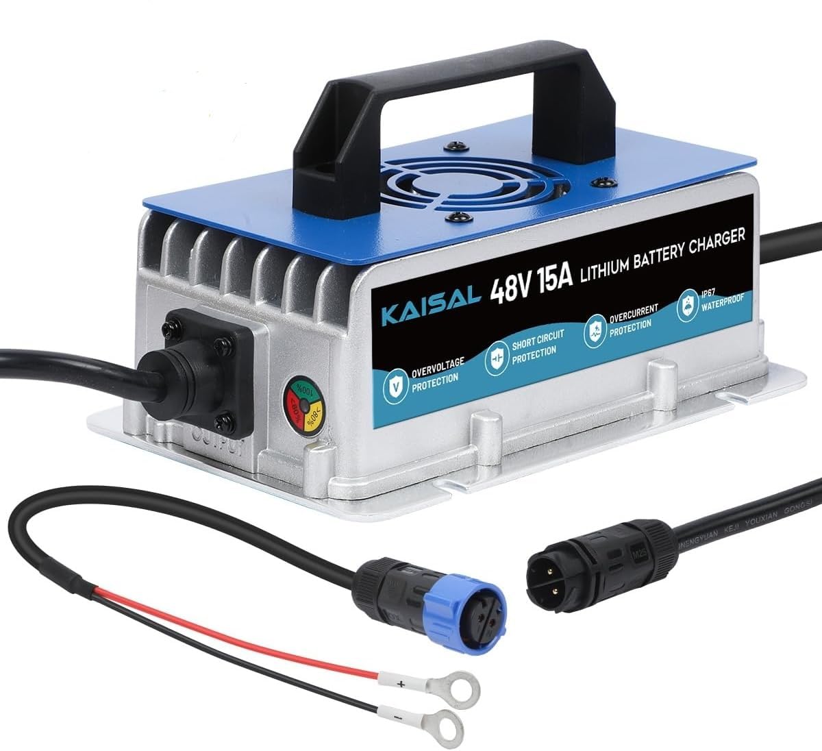 Cargador de batería de litio de 58.4 V 15 A para batería de litio LiFePO4 de 48 V, cargador de batería LiFePO4 de 48 V, 0 V, activa y reparación de batería de ciclo profundo, IP67 impermeable, para
