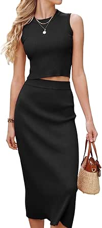 Cropped knit top and midi skirt