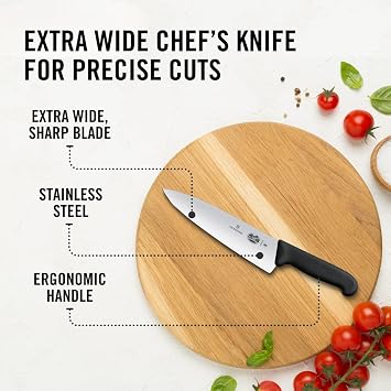 Victorinox Fibrox Pro 8 Inch Chefs Knife, Dishwasher Safe, Black | Ergonomic TPE non-slip handle for professional chopping, slicing, and dicing. Swiss made, dishwasher safe kitchen tool