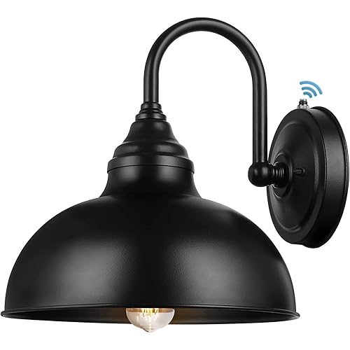 Naurham Barn Light Gooseneck Light- Dusk to Dawn Farmhouse Outdoor Lighting, 1-Light Outdoor Gooseneck Lighting with Sensor Farmhouse Wall Sconce for Patio Porch Garage (11.8" Diameter, 1pc)