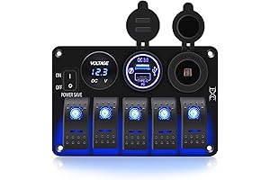 FXC Marine Power Switch Panel: 5-Gang Waterproof Switch with USB Charger and Voltmeter