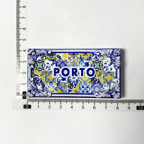 Porto Ceramic Tile Magnet, Blue and Yellow Portuguese Azulejo Design, Decorative Souvenir
