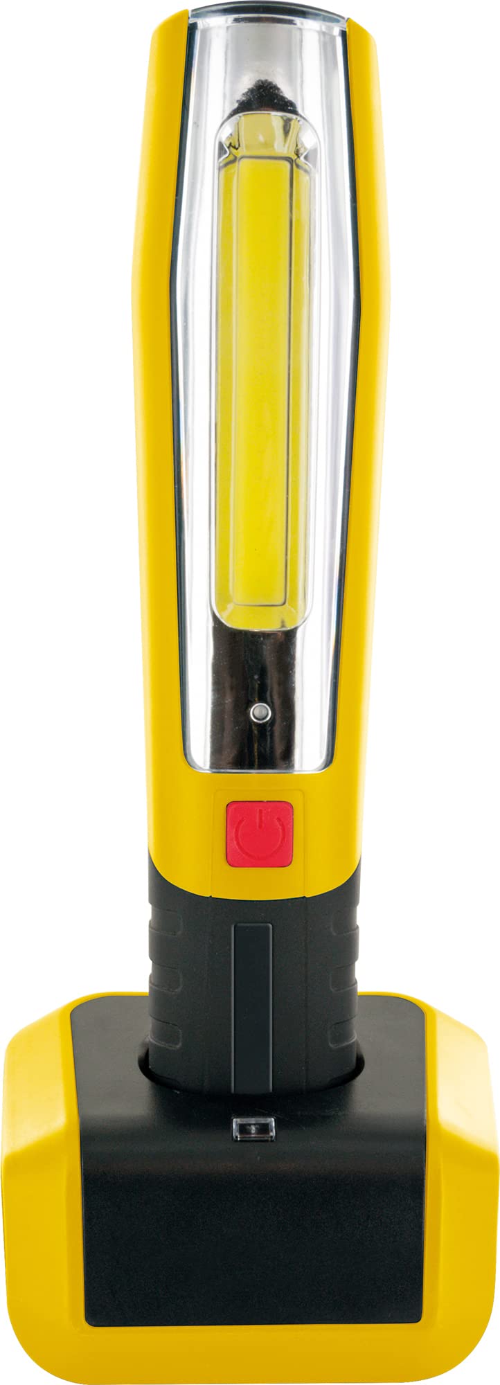 SCHWAIGER -FL1100 531- Lampa robocza | 2w1 | lampa wielofunkcyjna | LED | 3 W | światło główne i czołowe | ze stacją ładowania | uchwyt magnetyczny + rozkładany hak do zawieszania | czarny, żółty