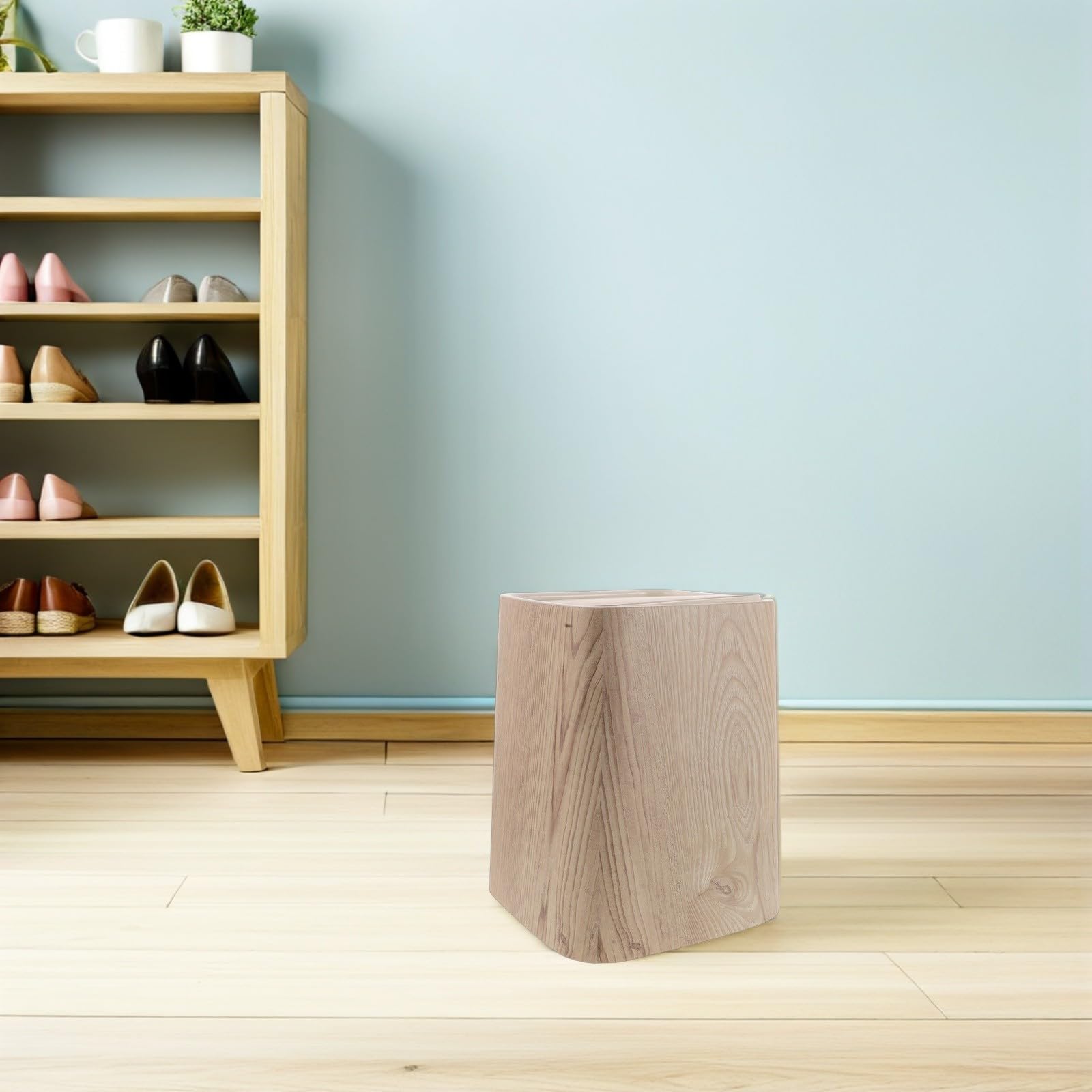 Beavorty Cestino Rifiuti Effetto Legno 8, 5 in Pp Beige Coperchio | Design Retrò Elegante, Finitura Imitazione Legno, Uso in Bagno e Toilette, Facile da Pulire e Salva Spazio