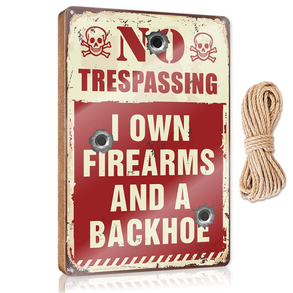 FZFN Door Sign For Bedroom No Trespassing I Own Firearms And A Backhoe Wooden Sign Wall Hanging Decor Sayings Farmhouse Bathroom Sign(15X28CM)