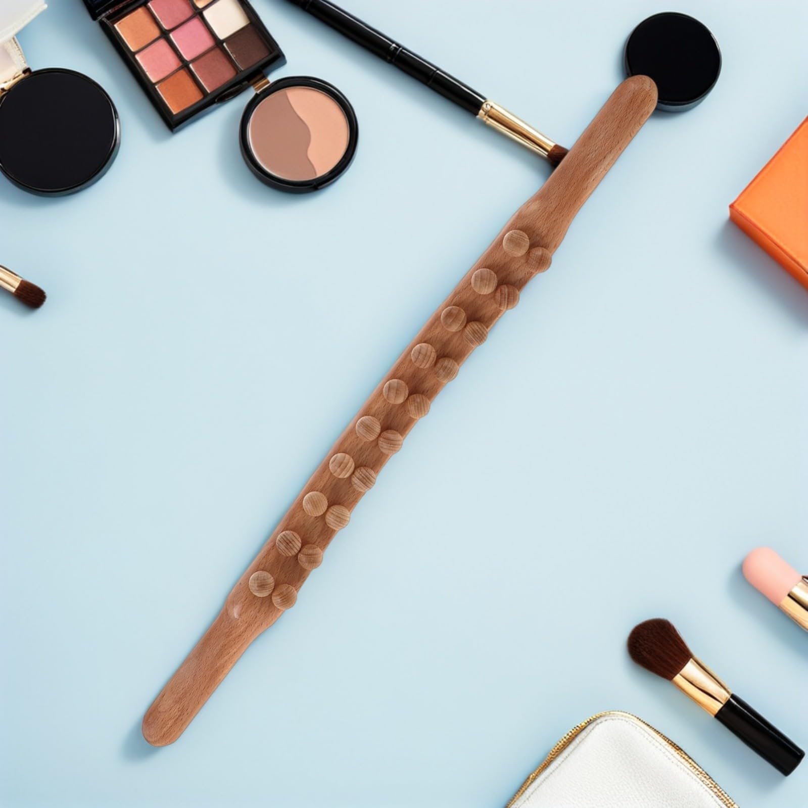 MAGICLULU Doppelreihige Massagerolle aus Karbonisiertem Holz 2 Stück mit 20 Perlen für Körpermassage und Verbesserte Wärmeleitung für Spa und Professionelle Schönheitssalons