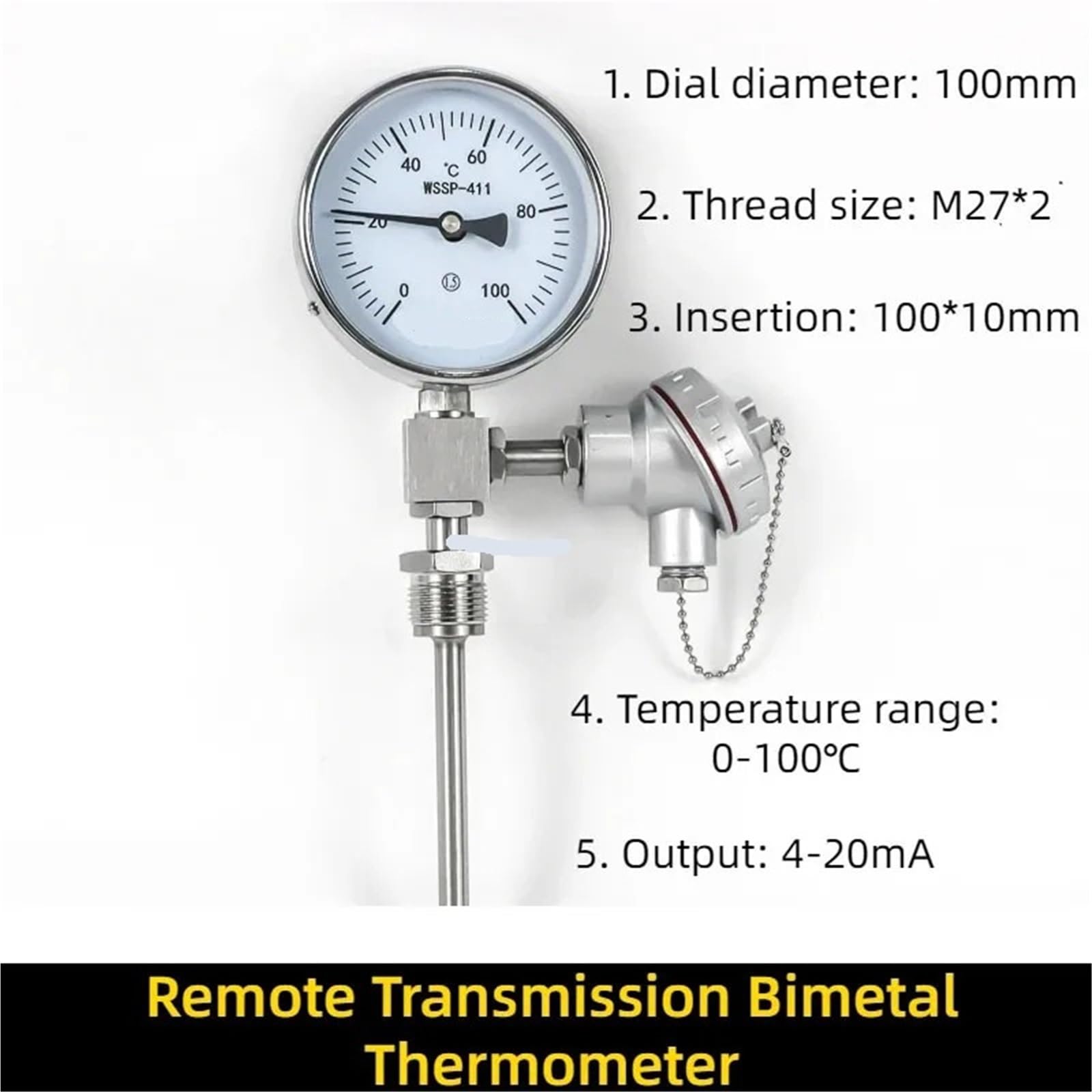Termómetro bimetálico Wss411/401 de acero inoxidable radial axial universal puntero industrial termómetro tubo
