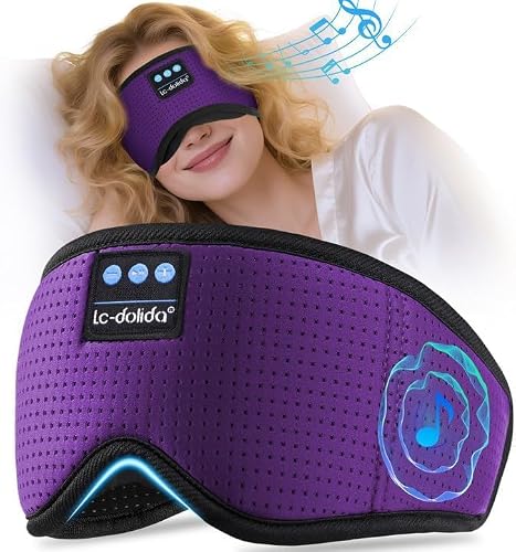 LC-dolida Bluetooth Schlafmaske mit Kopfhörern, Komplettes Blackout & Weich | Weiches 4D-Gewebe,Leichtes Augenmaske Schlafbrille Schlafkopfhörer, HiFi-Sound,Einstellbarer Riemen,15