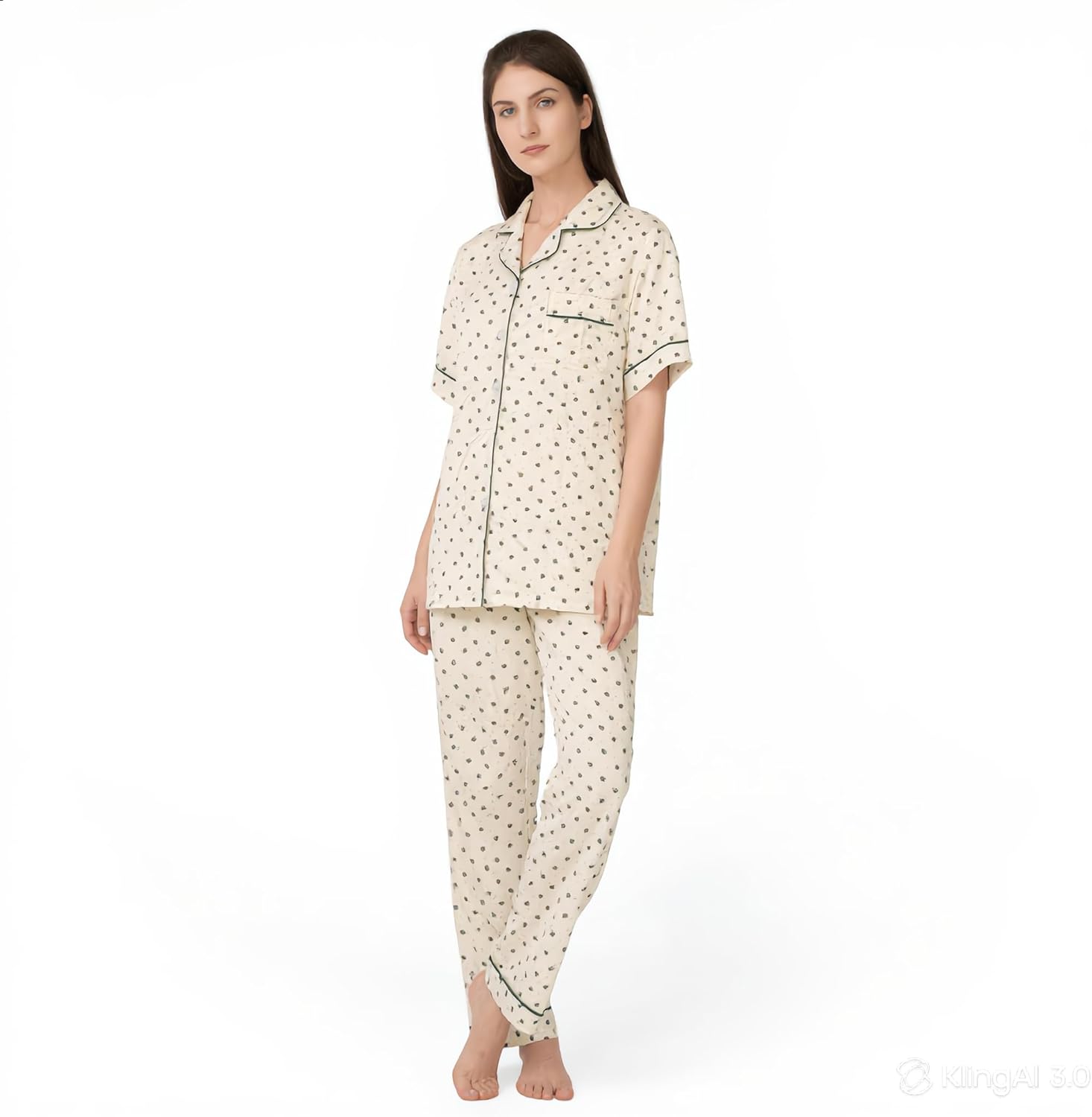 Women's Cotton Pjs Set Of 2 -Short Sleeve Button Down Sleepwear With Pants