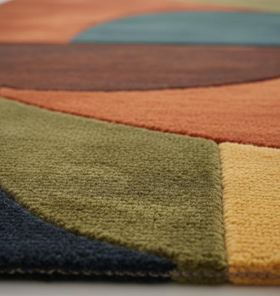 Modern Abstract Area Rug, Multi-Color Geometric Pattern, Hand-Tufted Wool, Contemporary Living Room Decor (8 * 10 feet)