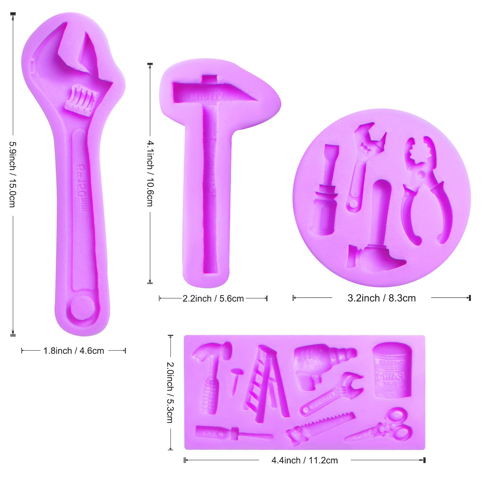 Hand Hardware Tools Molds for Chocolate Fondant Silicone Molds, Mini Pliers Construction Tools Cake Decorating Molds (4 Pcs) for Cookies Marzipan Candy Chewing Gum Clay Resin Soap