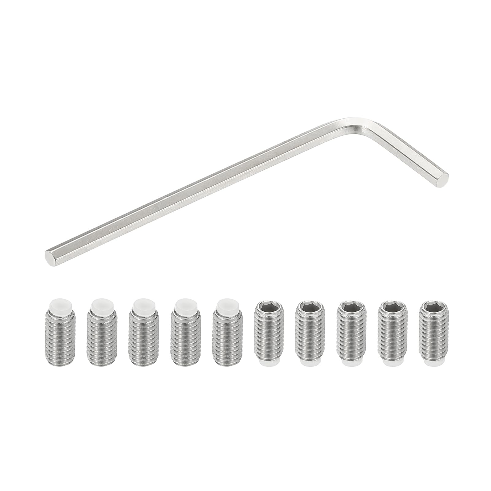 PATIKIL M5x10mm Nylon Tip Grub Screw, 10pcs 304 Stainless Steel Metric Hex Socket Head Cup Point Bolt Anti Slip Internal Hex Drive Hardware with l Key Wrench — image 1