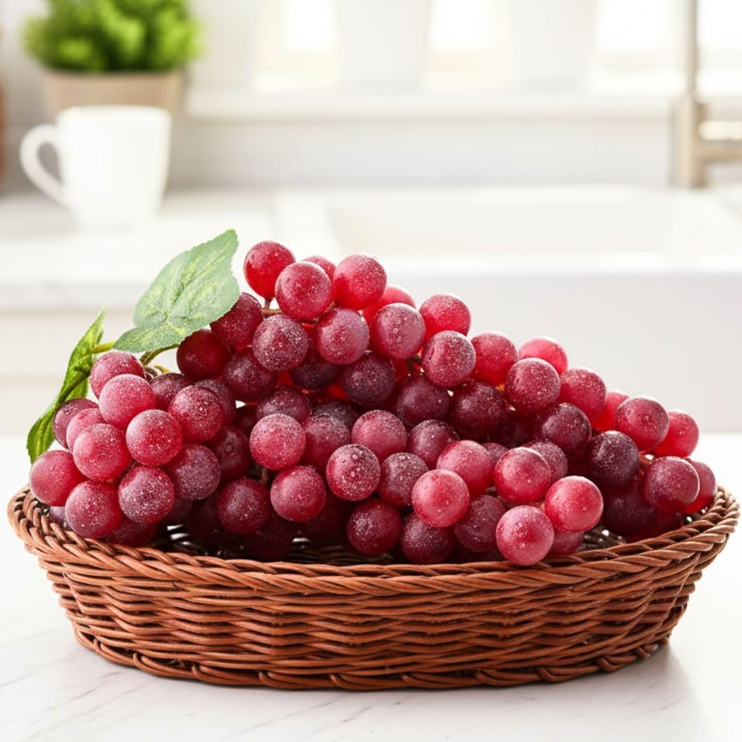 Wonderland Artificial Grapes, Set of 6, Medium, Wine Grapes, Decorative Bunches, Red, Plastic, 8.8x8.8x17 cm, Home Decor, Kitchen and Dining Area Display-image-36