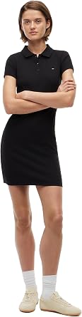 Tommy Jeans Womens Short Sleeve Casual Cotton Ribbed Polo Dress with Stretch