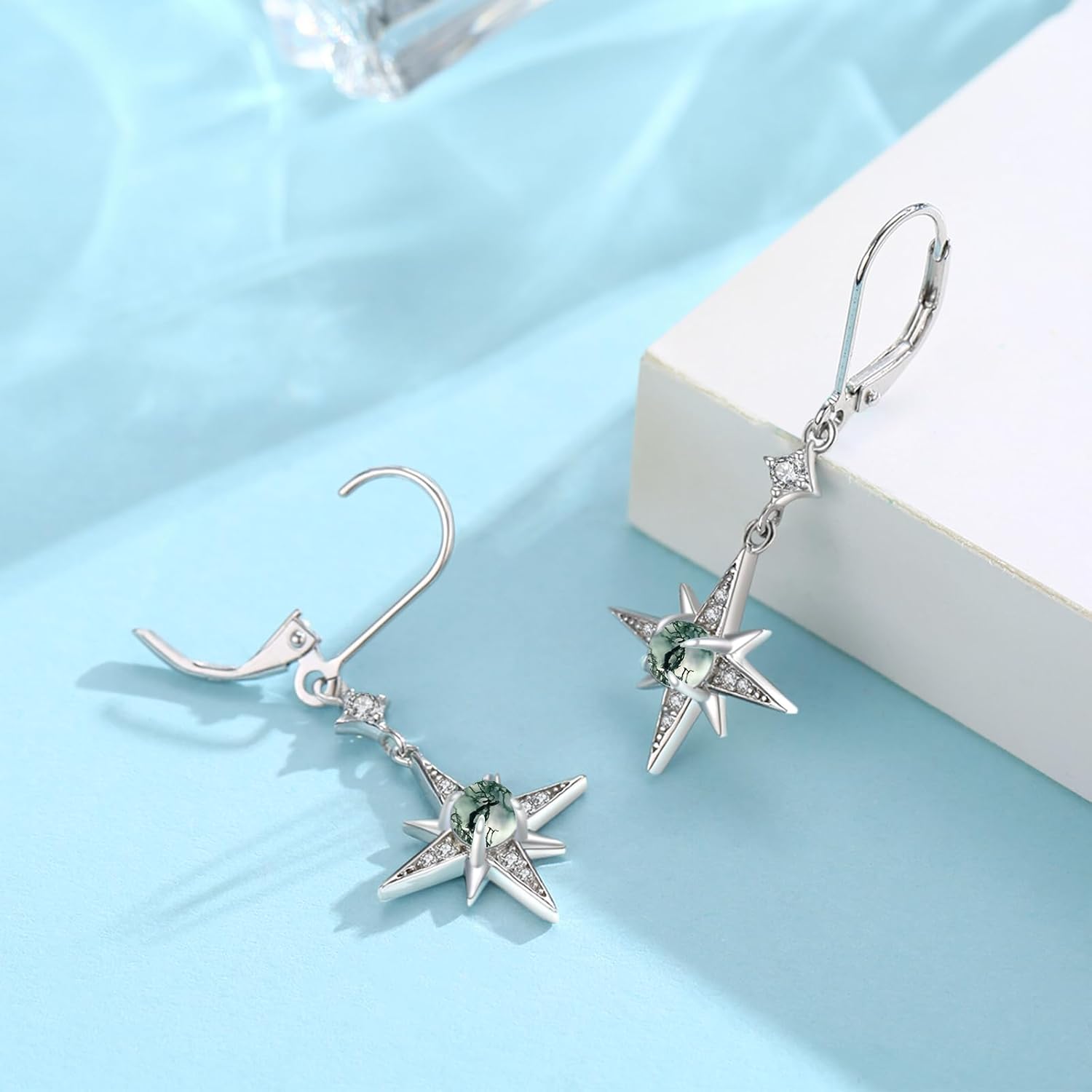Star Earrings for Women 925 Sterling Silver Star Dangling Drop Earrings with Moonstone/Zircon Jewelry Gifts for Women - Image 2
