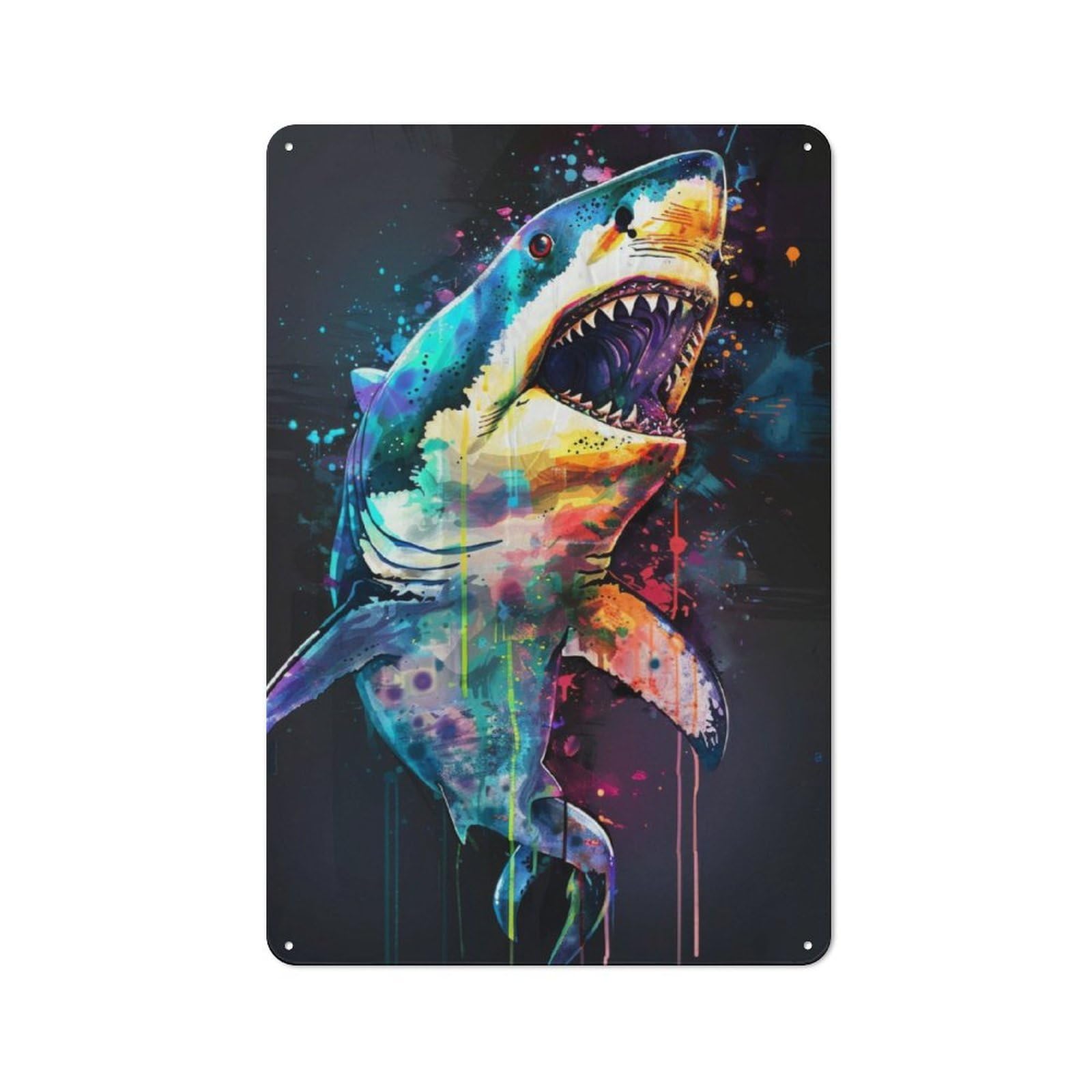Shark Popart Painting Vintage Metal Wall Decor 30x20cm, Garage Metal Sign for Workshop, Basement, Shed Or Games Room