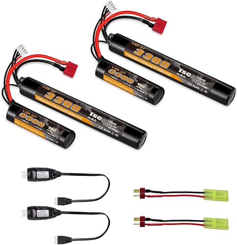 Miniatura 8 de Batería de Airsoft de 3300 mAh de 11.1 V Nunchuck con enchufe en T estilo Dean y mini cable Tamiya 3S recargable, forma de mariposa, apta para aeG