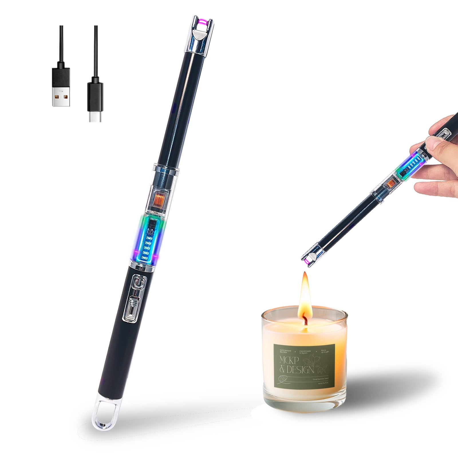 Rechargeable Electric Candle Lighter Arc Plasma Windproof Lighter for Candle Kitchen Birthday Gift for Mom Men Wife with Type-C Cable Champagne