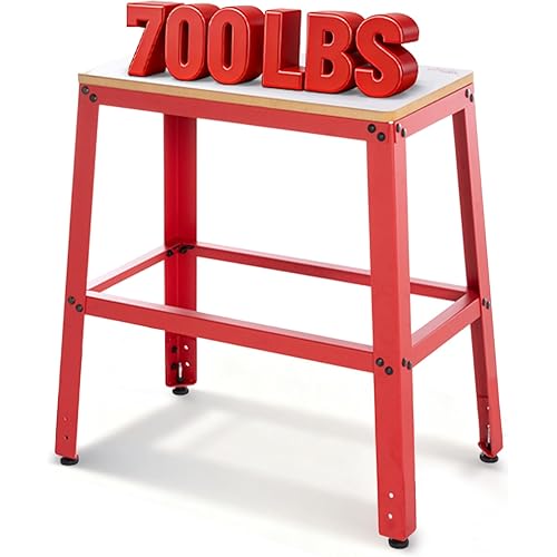 Heavy Duty Stationary Tool Stand – 700 Lbs Capacity Workshop Bench for Planers, Drill Press & Grinders & Sanders– Vibration-Dampening Metal Base with Non-Slip Rubber Feet & Storage Shelf, 26" x 14" MDF Top