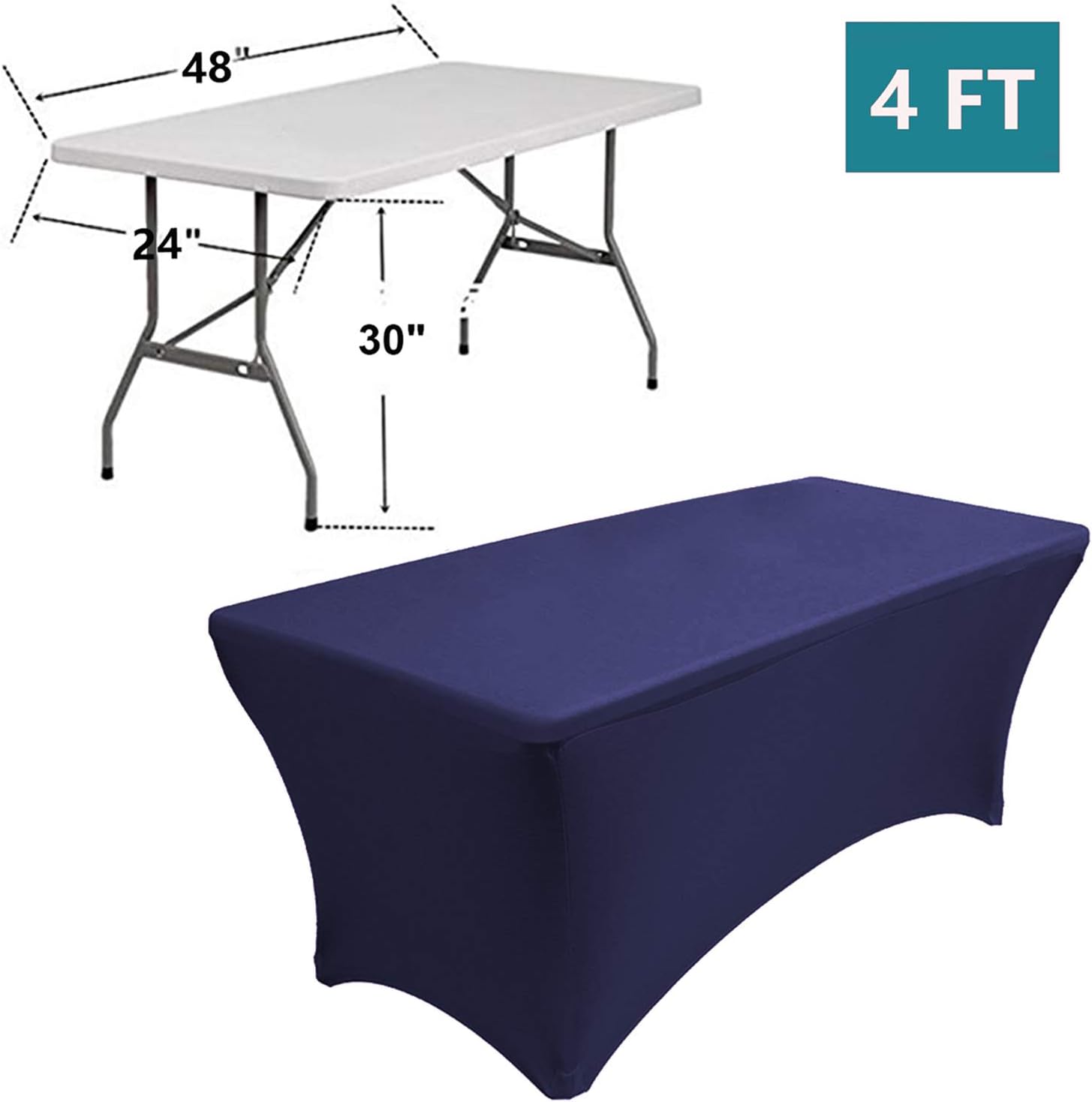 Flаѕh Sаlе RELIANCER 1 Pack 4FT Rectangular Spandex Table Cover Four-Way Tight Fitted Stretch Tablecloth Table Cloth for Outdoor Party DJ Tradeshow Banquet Vendor Wedding Celebration (1PC 4FT, Navy Blue)